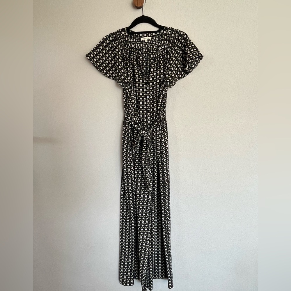 Max Studio. S. Short sleeve romper with sewn tie. Worn once. Wide leg.